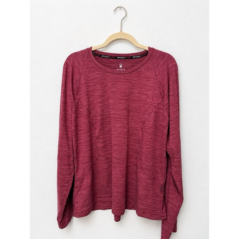 Spyder Active Women's XXL Burgundy Heathered Crew Neck Stretch Raglan Active Top